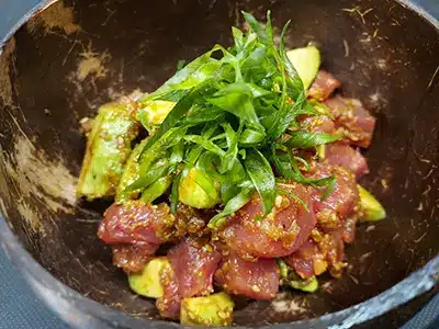 Tuna and avocado with special chili oil